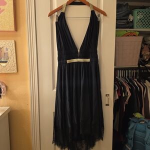 Express Blck Midi Dress with Gold Trim